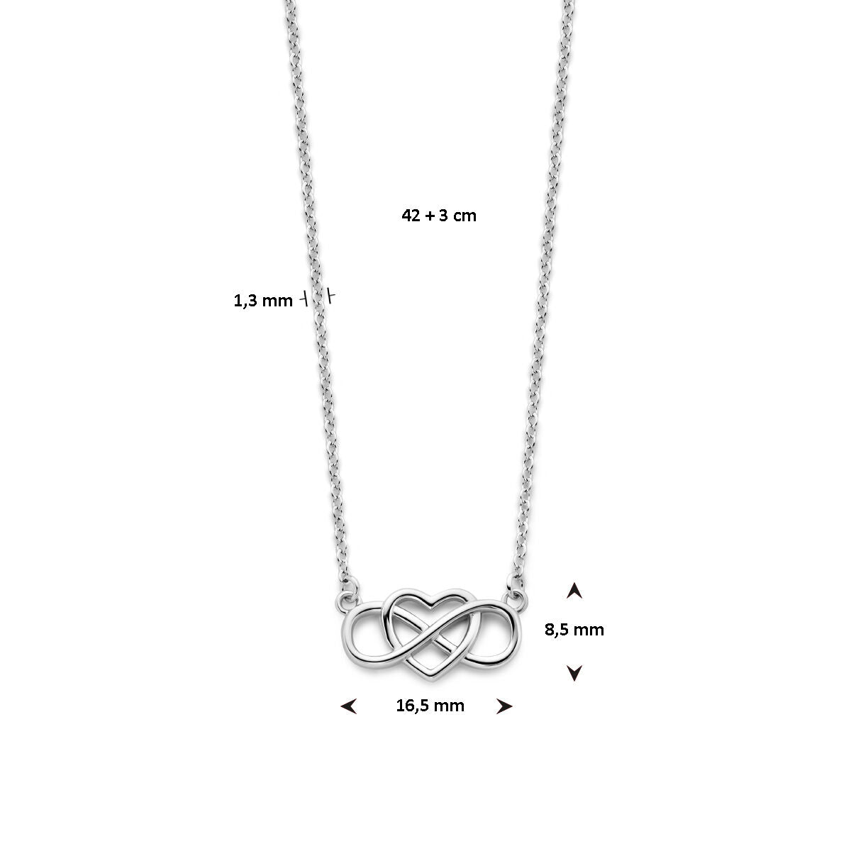 collier cœur et infini 42 + 3 cm argent rhodié