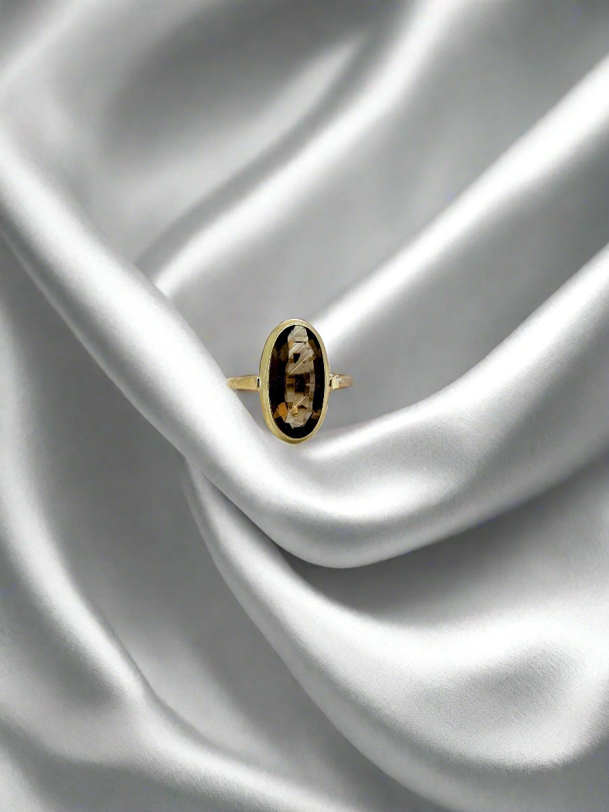 bague vintage en or avec quartz fumé 14k 4.2gr