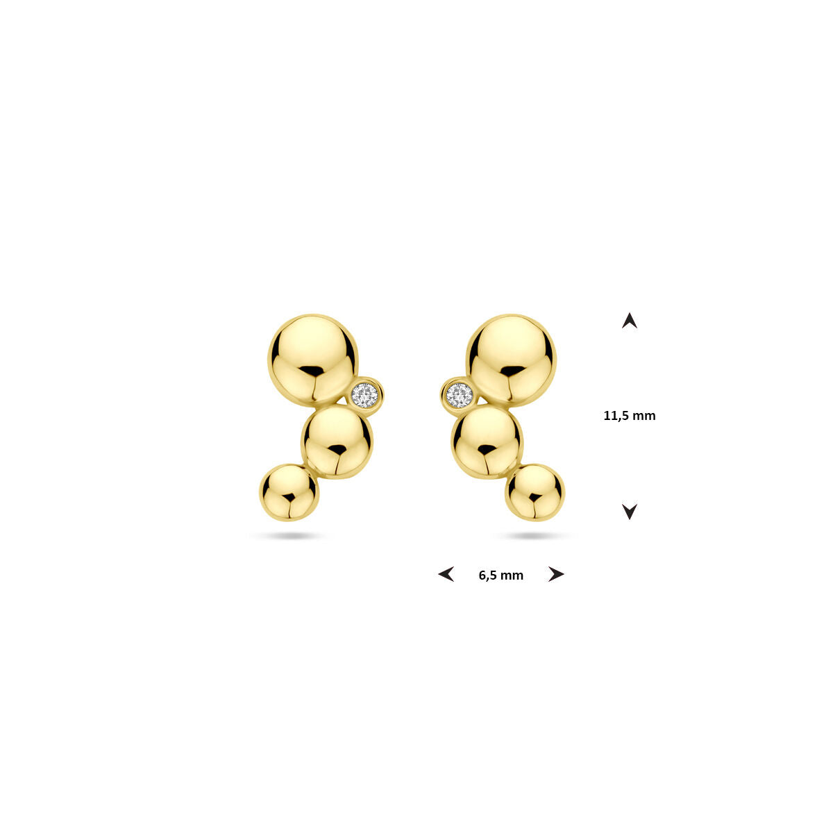 puces d'oreilles diamant 0.02ct (2x 0.01ct) h si 11,5 mm or jaune 14K