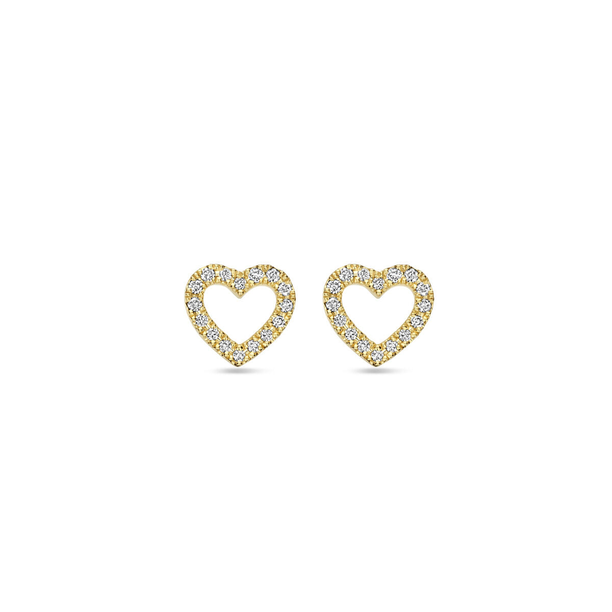 puces d'oreilles cœur diamant 0.11ct (2x 0.055ct) h si 7 mm or jaune 14K