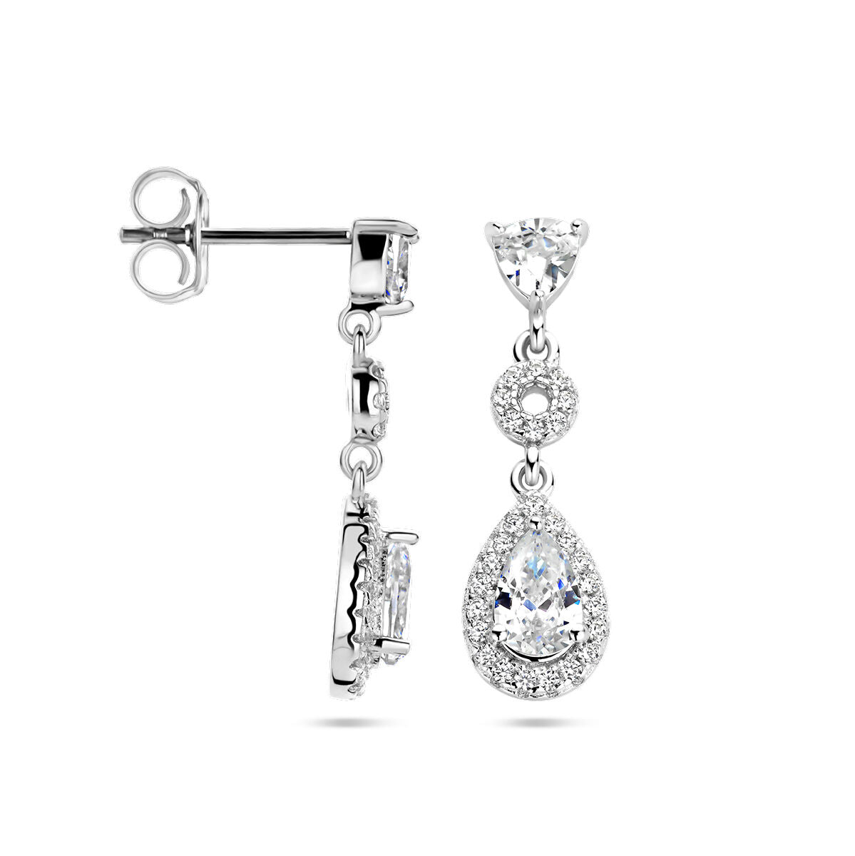 boucles d'oreilles zircone halo argent rhodié