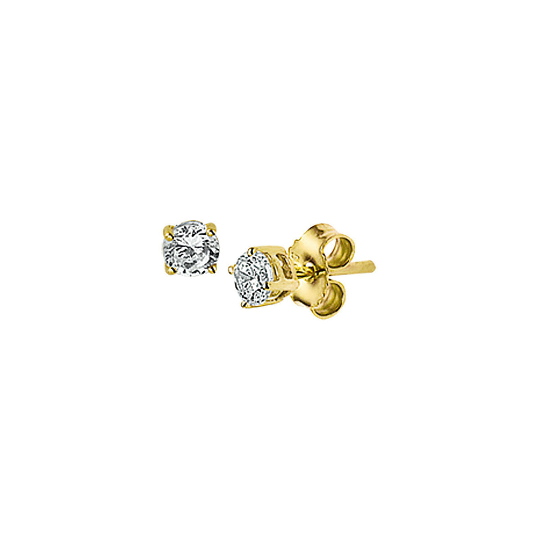 Boucles d'oreilles en or jaune 14K avec zircones, design classique et brillant.