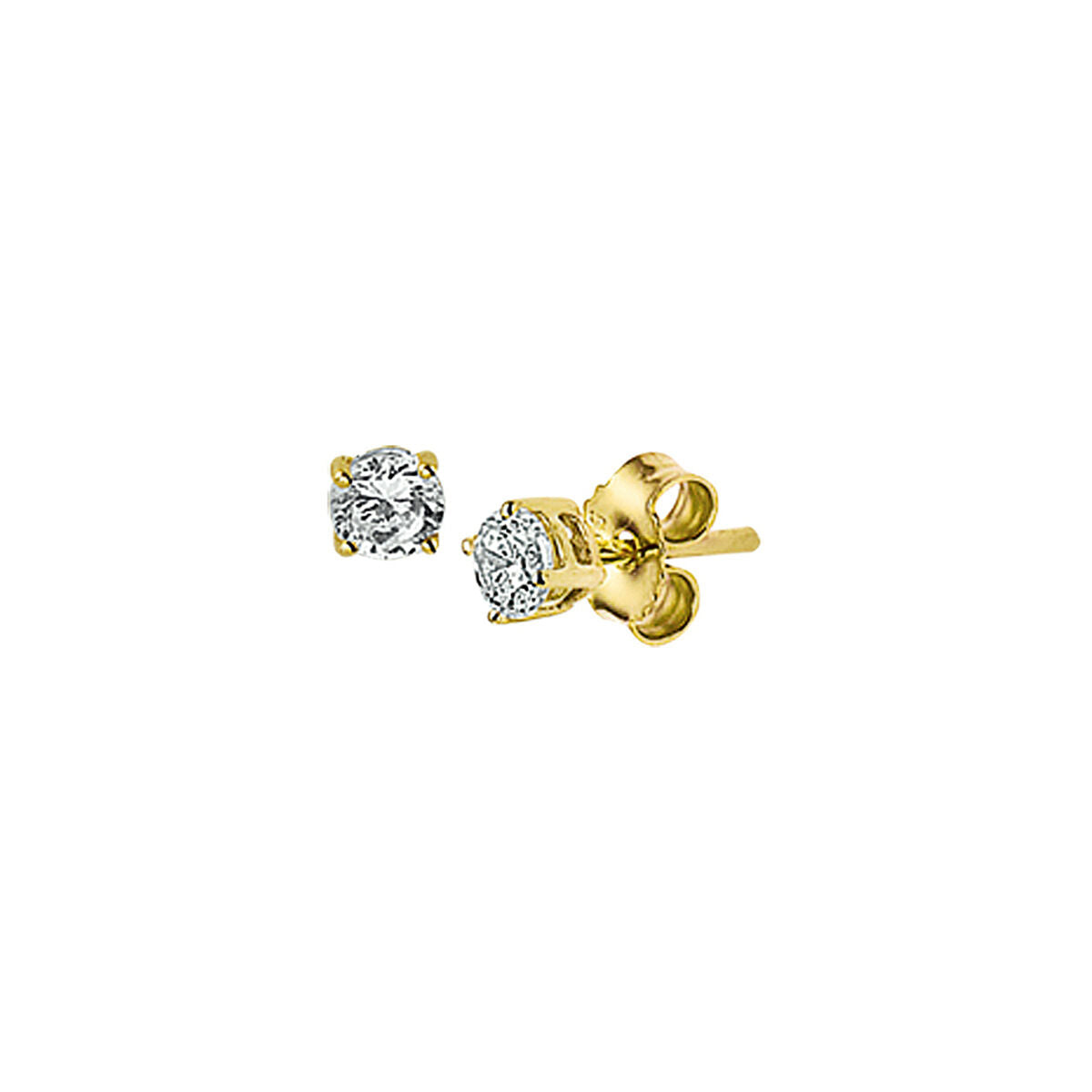 Boucles d'oreilles en or jaune 14K avec zircones, design classique et brillant.