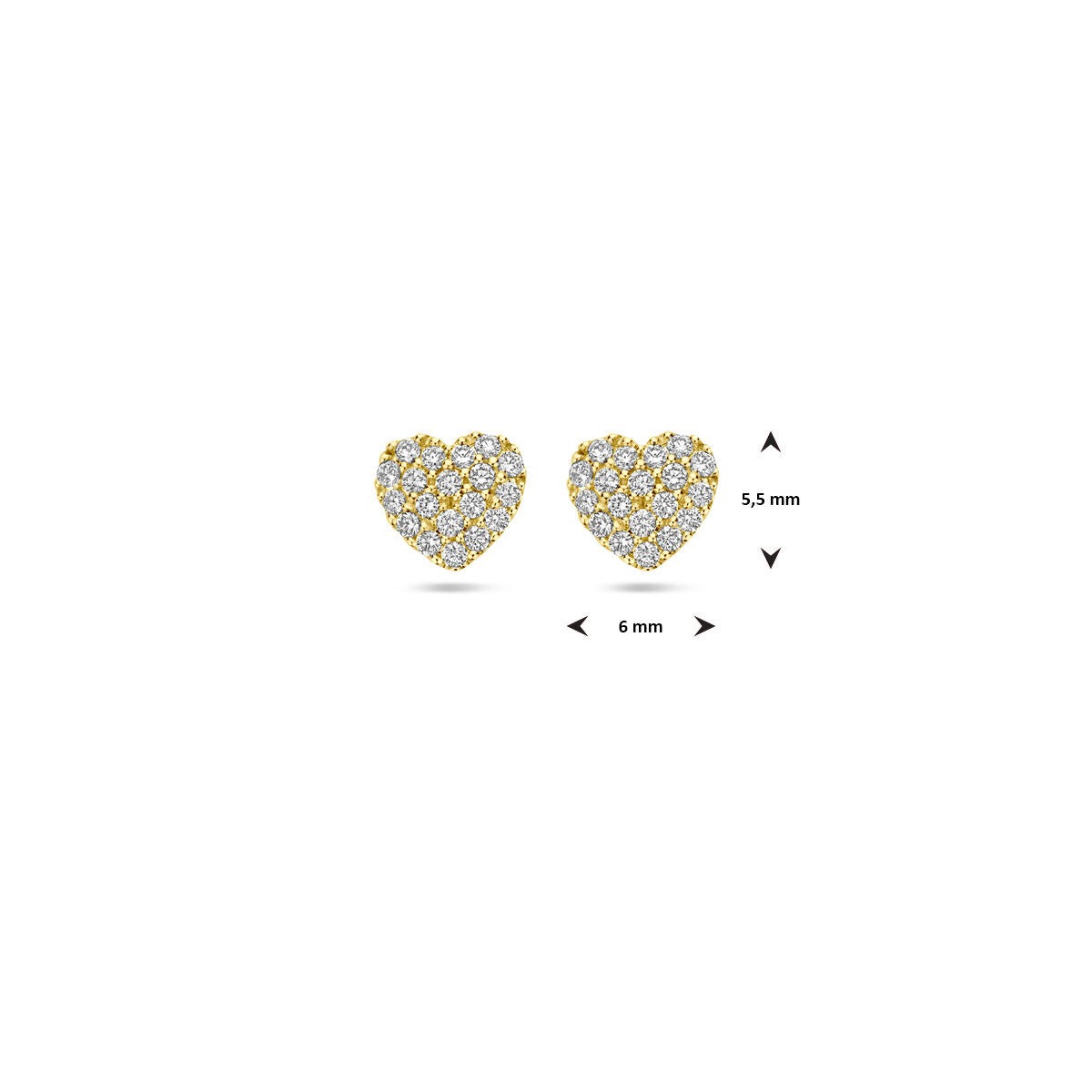 puces d'oreilles cœur diamant 0.18ct (2x 0.09ct) h si 5,5 mm or jaune 14K