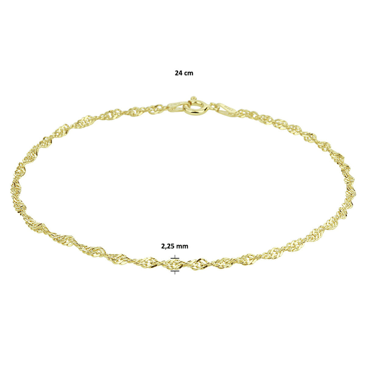 bracelet de cheville singapore 2,25 mm 24 cm 3 microns argent plaqué or (jaune)