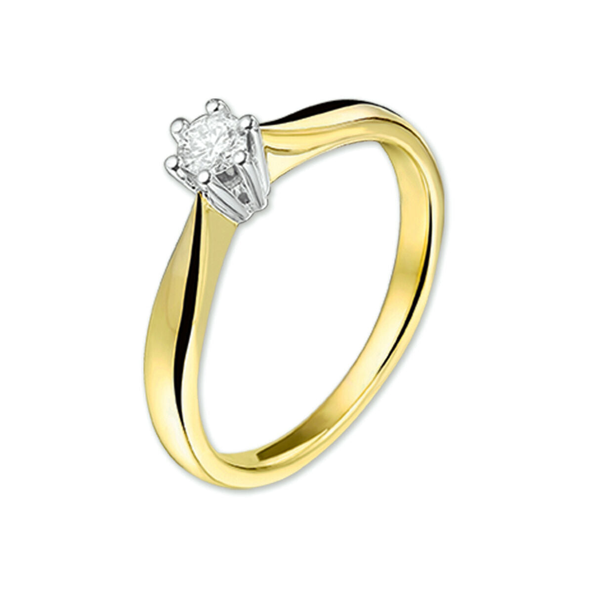 Bague en or bicolore jaune et blanc avec un diamant de 0,15 ct.