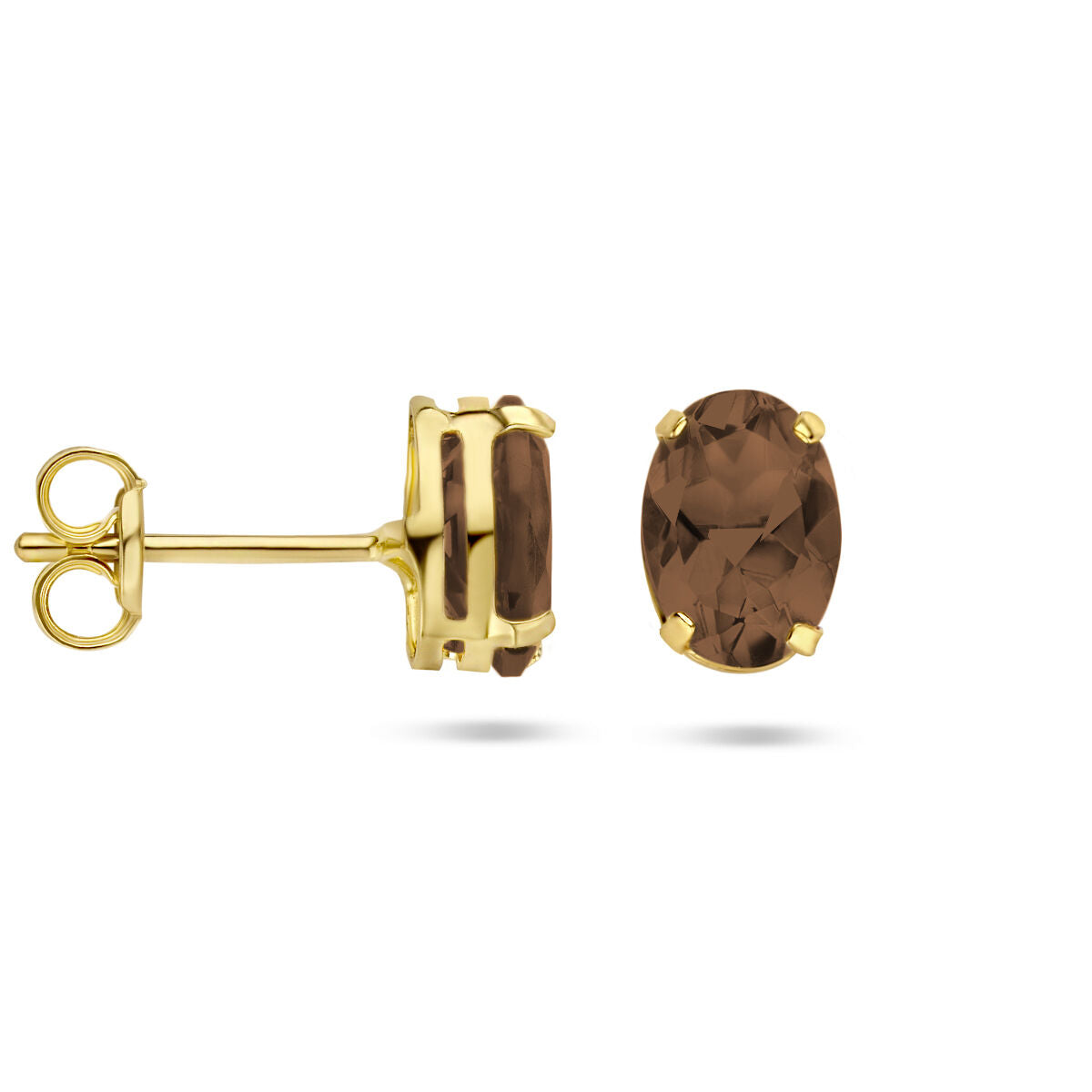 puces d'oreilles quartz fumé 14K or jaune