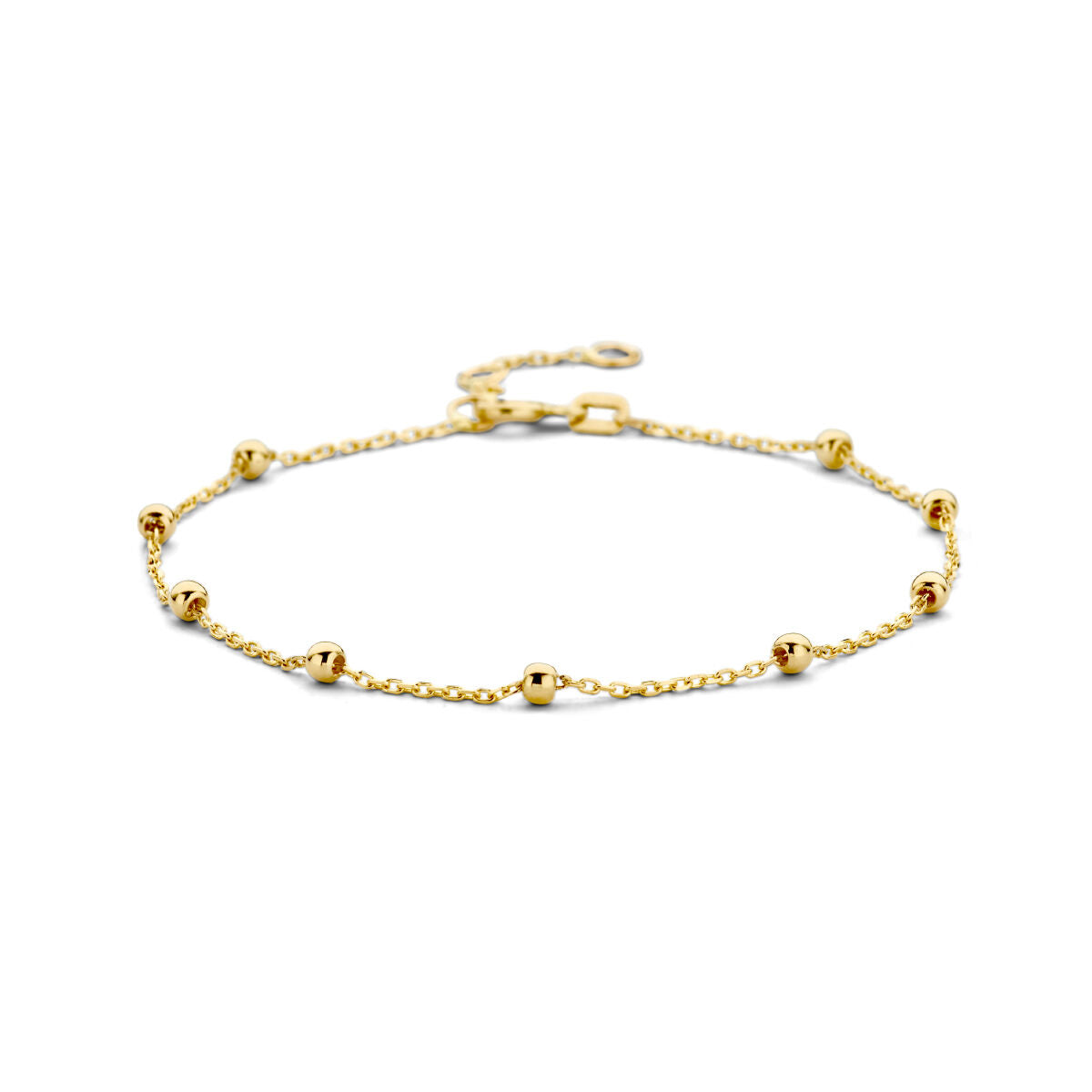 Bracelet en or jaune 14K avec des boules de 2,5 mm, longueur ajustable de 16 à 19 cm.