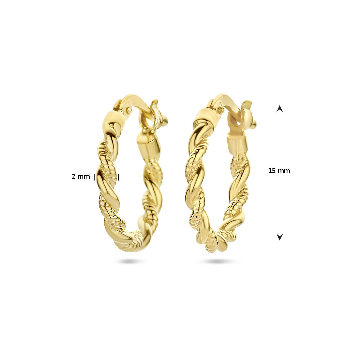 créoles tube torsadé 1 micron argent plaqué or jaune