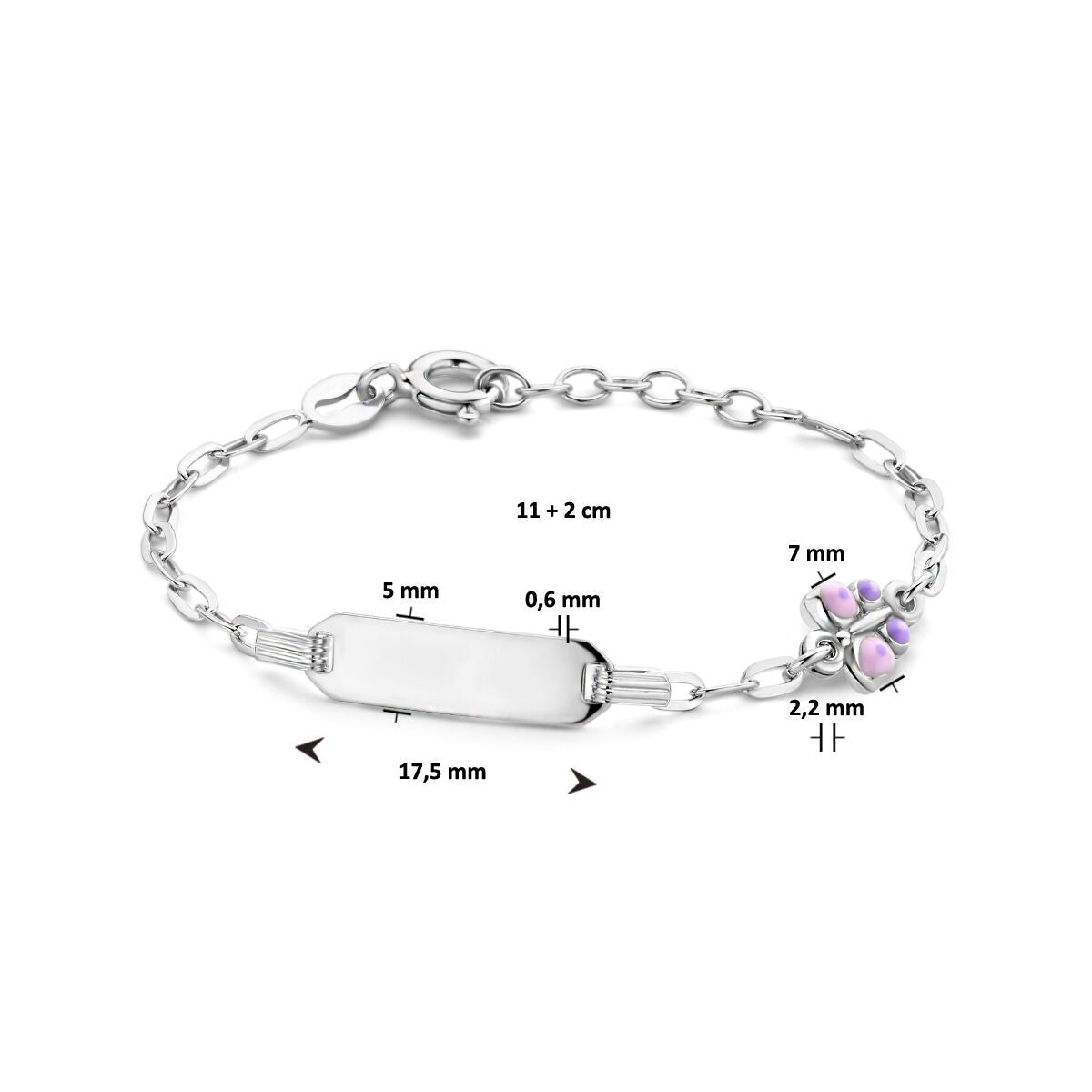 bracelet à graver papillon plaque 5,0 mm 11 + 2 cm argent rhodié