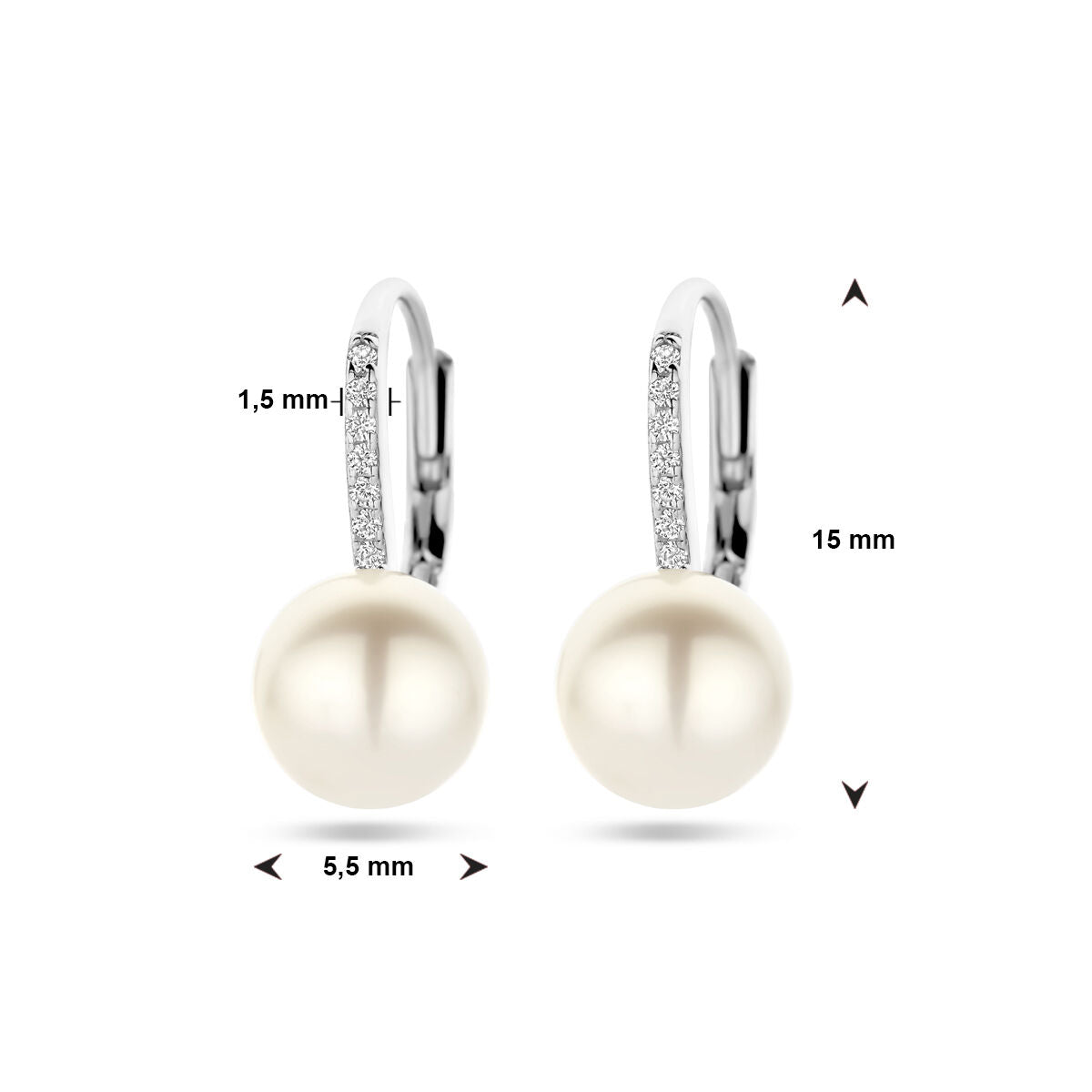 boucles d'oreilles perle et zircone à crochet argent rhodié