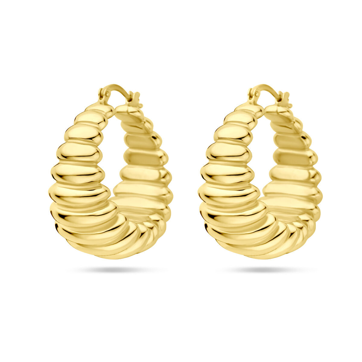 Boucles d'oreilles en argent doré, forme ondulée, diamètre de 34 mm.
