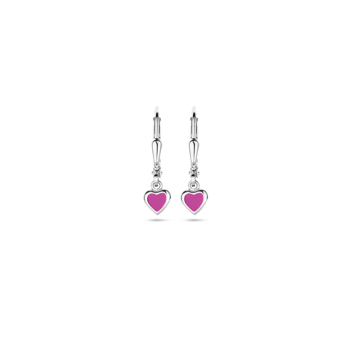 boucles d'oreilles cœur émail rose brisur crochet 19 mm argent rhodié