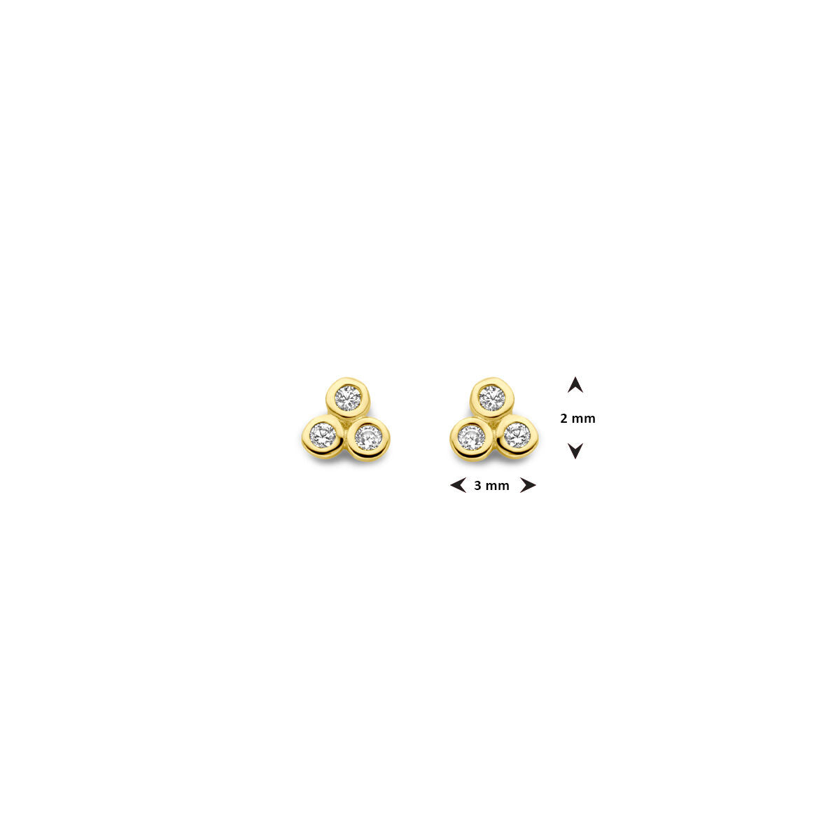 puces d'oreilles zircone 3 mm or jaune 14K