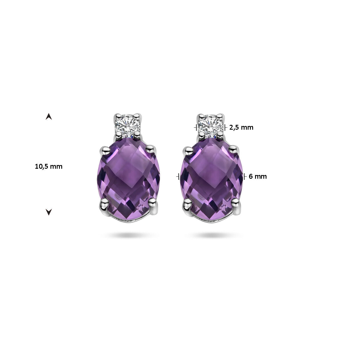 puces d'oreilles améthyste et zircone argent rhodié
