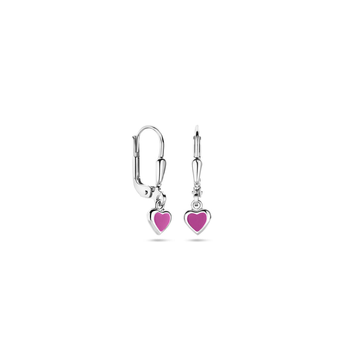 boucles d'oreilles cœur émail rose brisur crochet 19 mm argent rhodié