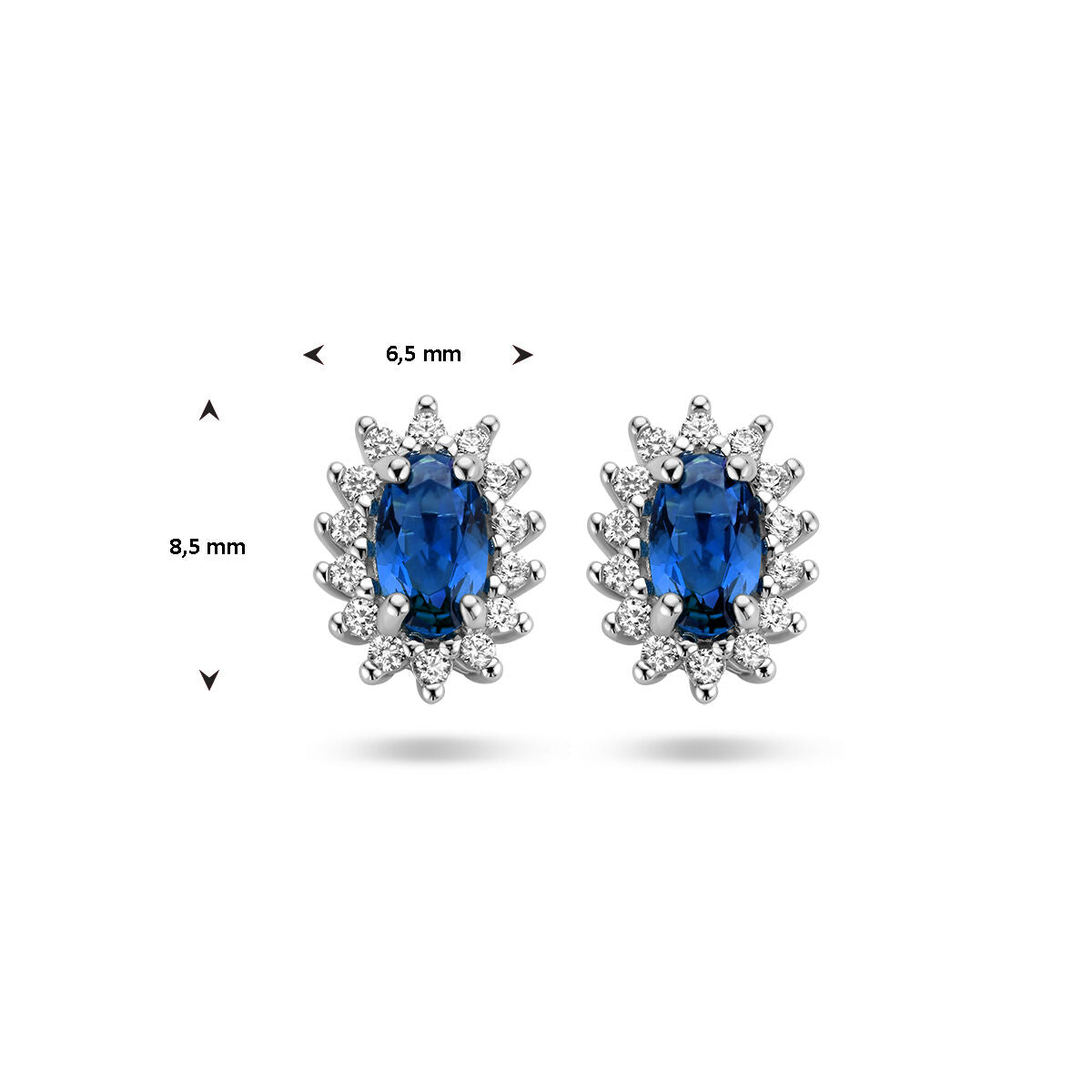 puces d'oreilles synth. saphir et zircone halo argent rhodié