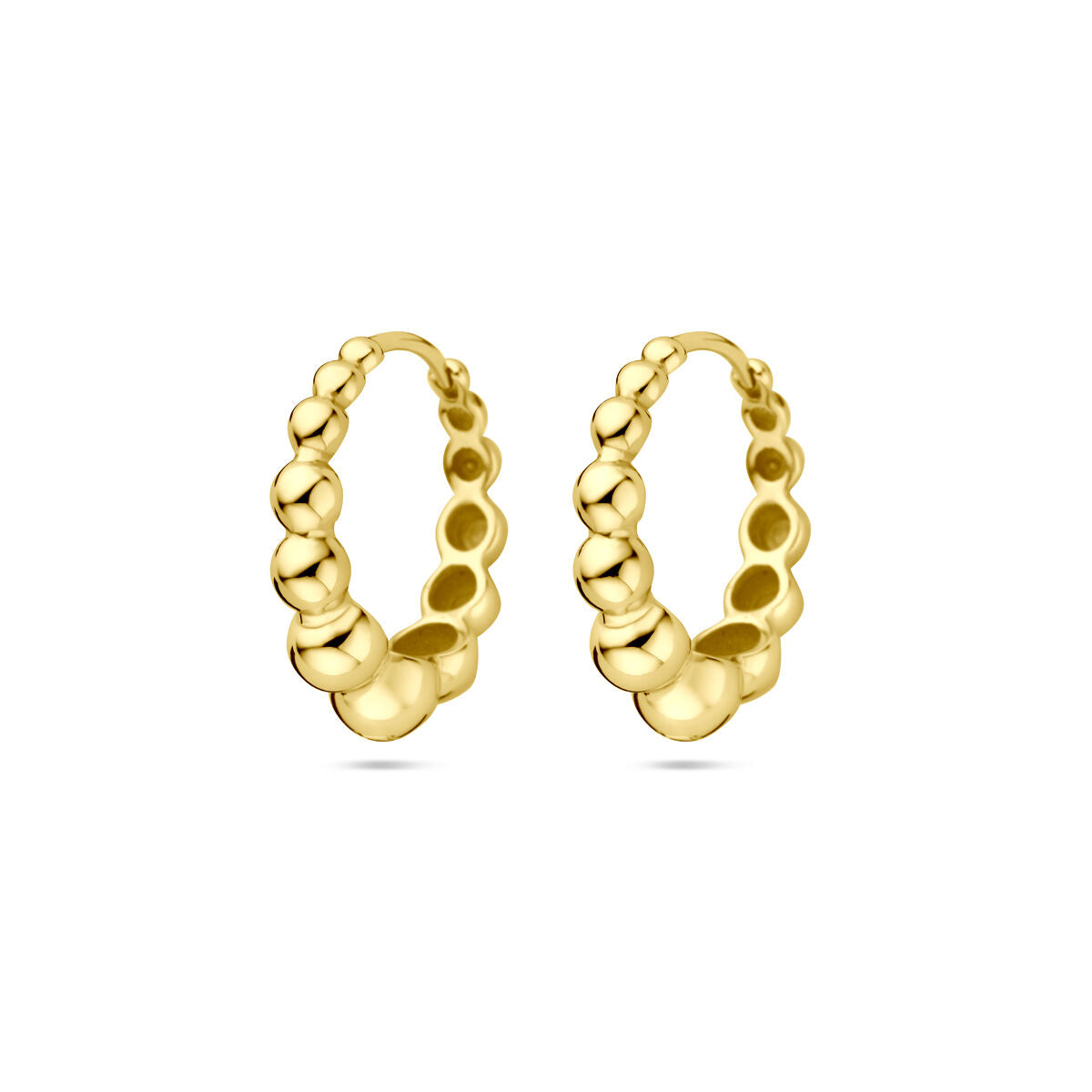 Boucles d'oreilles dorées en argent, de forme ronde avec des perles en relief.