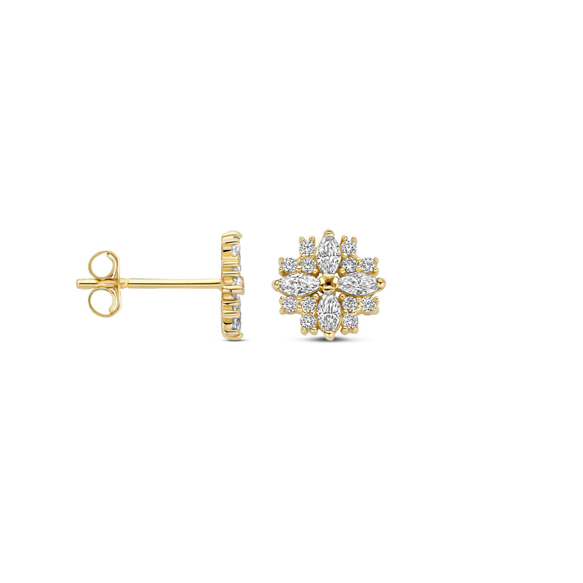 puces d'oreilles zircone 7 mm or jaune 14K