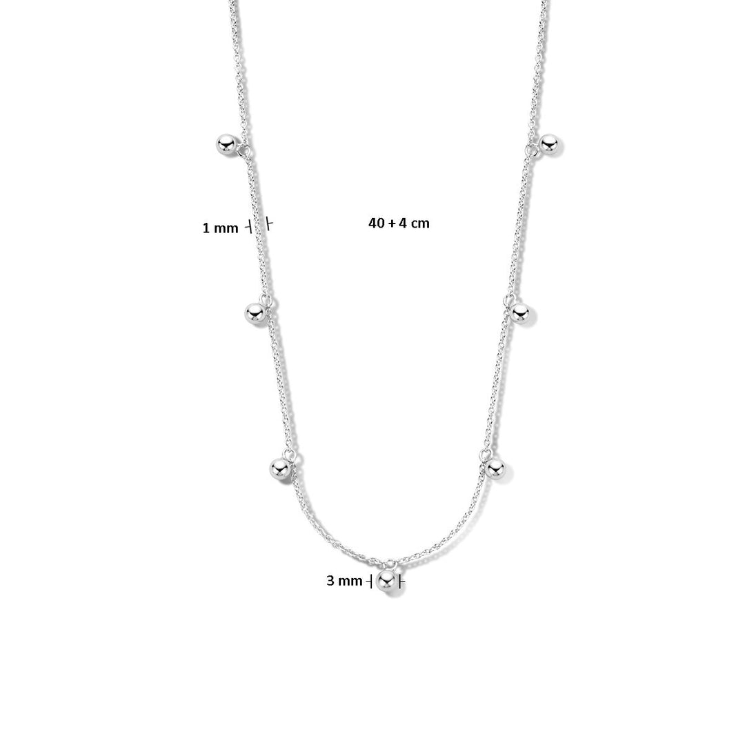 collier bolletjes 40 + 4 cm zilver gerhodineerd