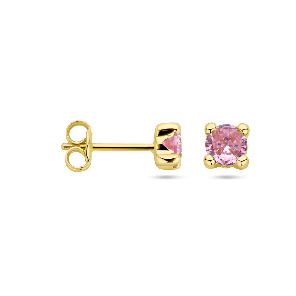 puces d'oreilles zircone rose 14K or jaune