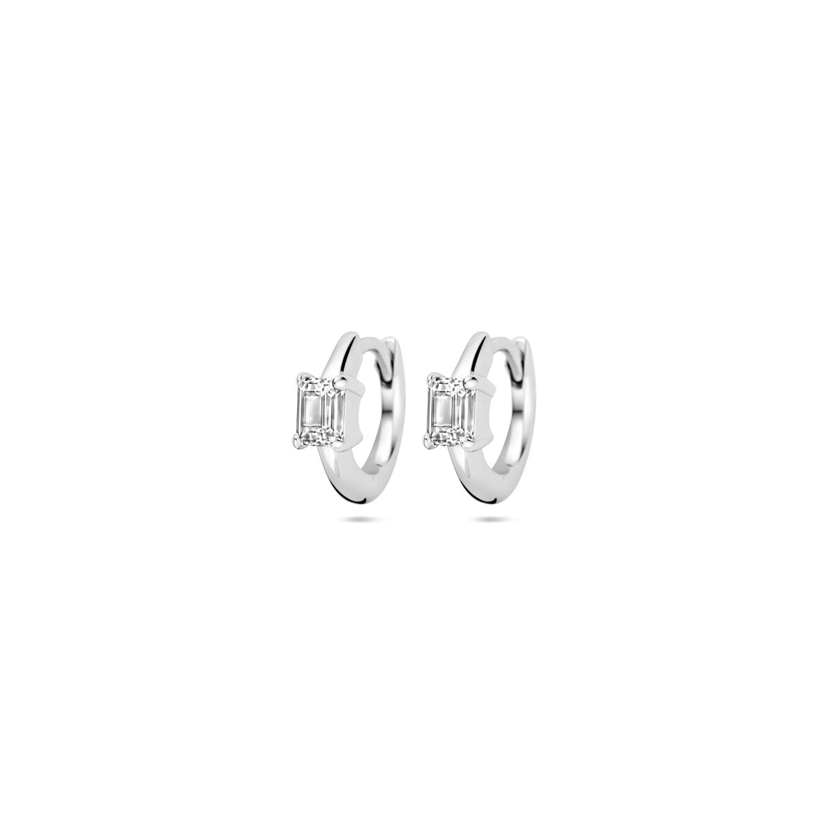 Boucles d'oreilles en argent rhodié de 10 mm avec zirconia, forme ronde et détails brillants.