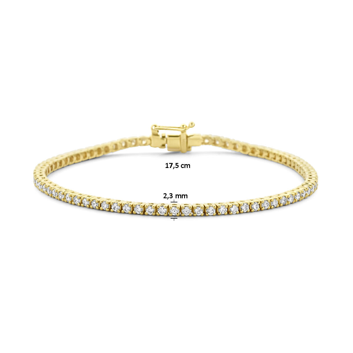 bracelet de tennis diamant lab grown 2.00ct g si 2,3 mm 17,5 cm or jaune 14K