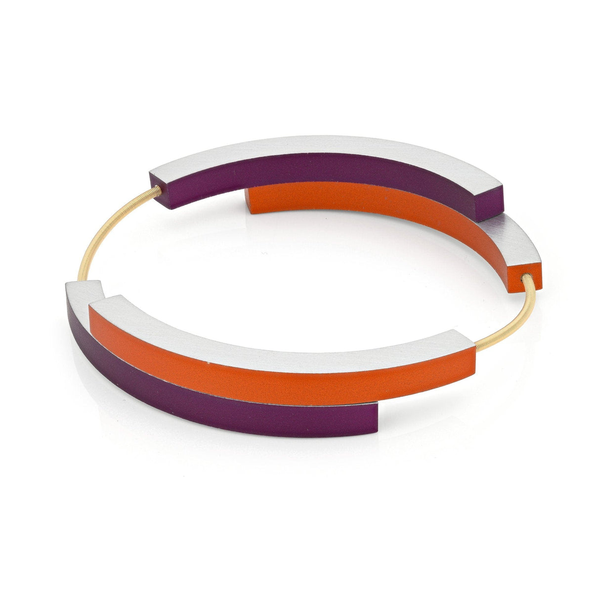 Bracelet en quatre arcs, orange et violet, avec une finition lisse.