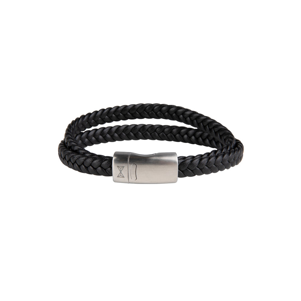 Leren armband heren - Double Flat String Black