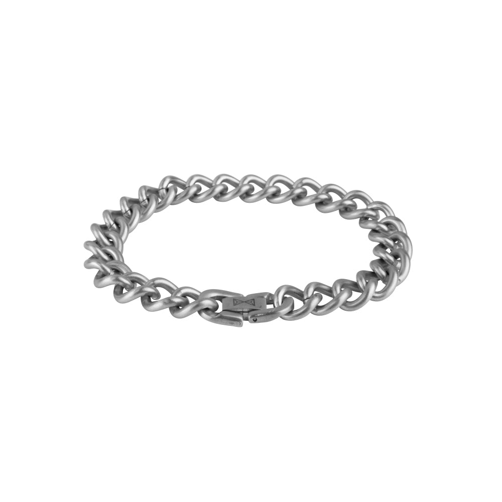 Bracelet en inox avec maillons en satin, finition brillante et design classique.