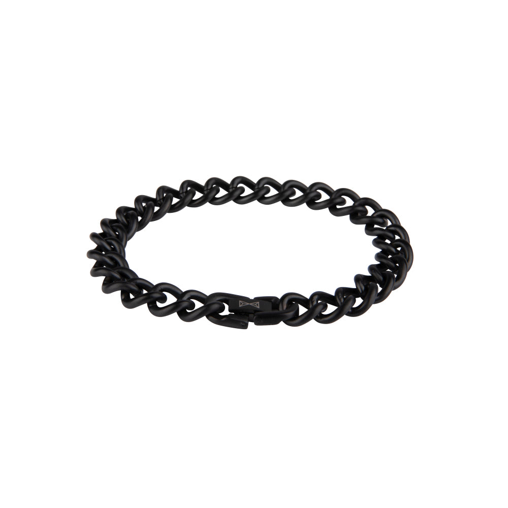 Bracelet en satin noir avec maillons entrelacés.