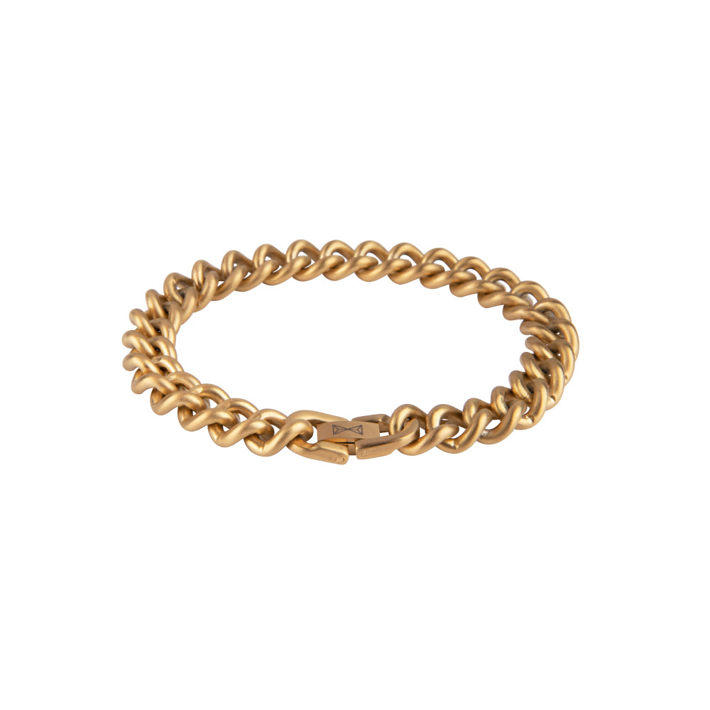 Bracelet doré en maillons satinés, avec un fermoir classique.