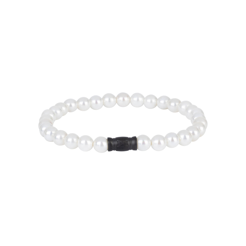 Bracelet en perles blanches de 6 mm avec un détail noir au centre.