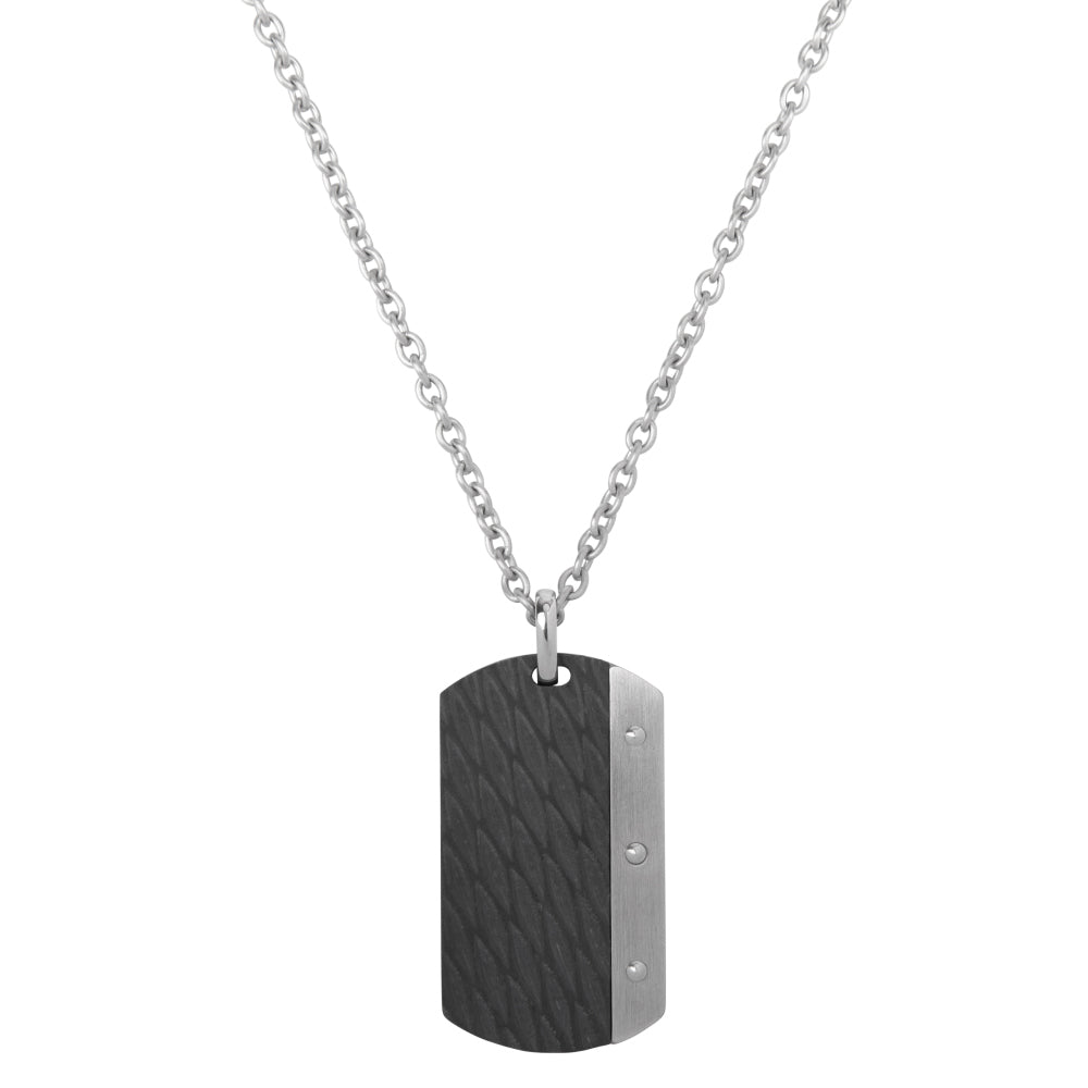 Collier en inox avec pendentif dogtag noir et argenté, décoré de trois rivets.