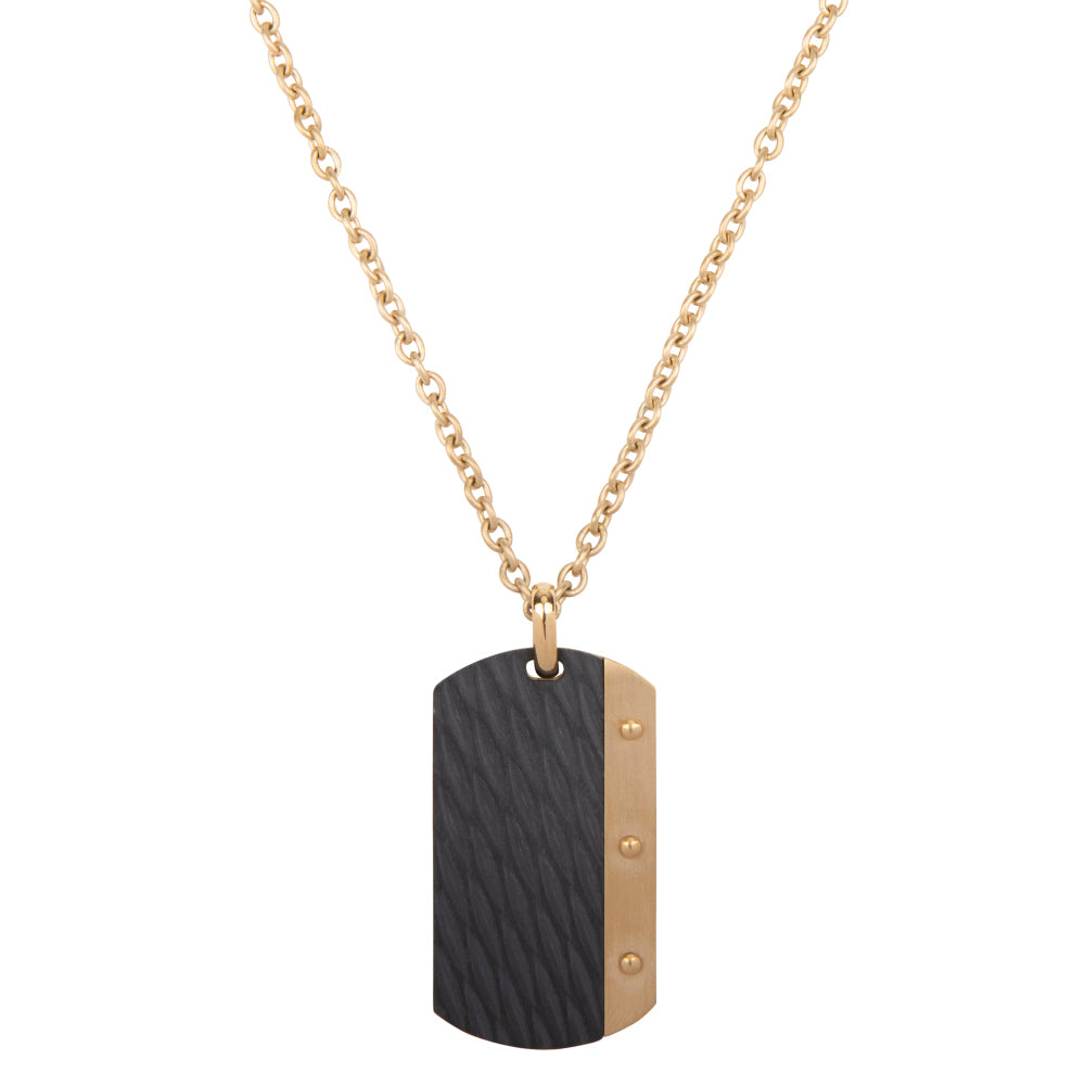 Collier doré pour homme avec pendentif dogtag noir et doré, chaîne en maillons.