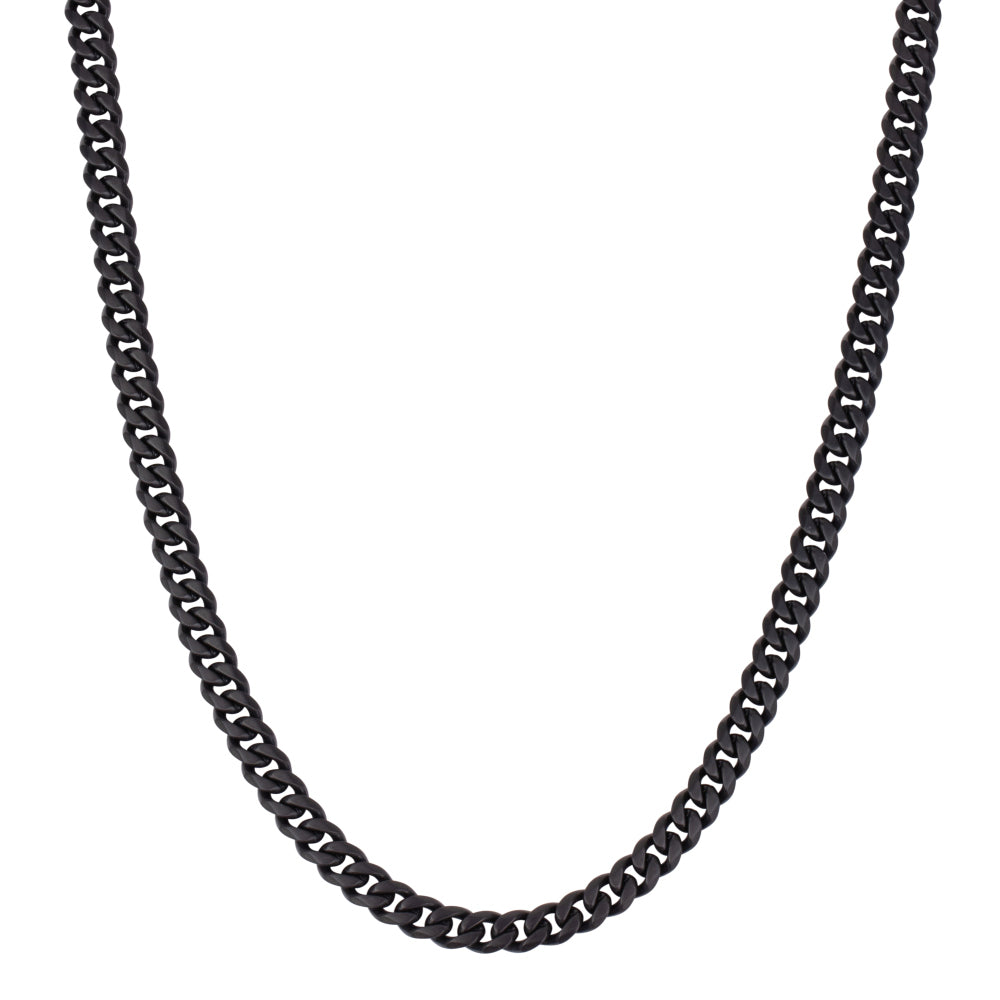 collier gourmette noir en métal, avec maillons en forme de chaîne, finition lisse.