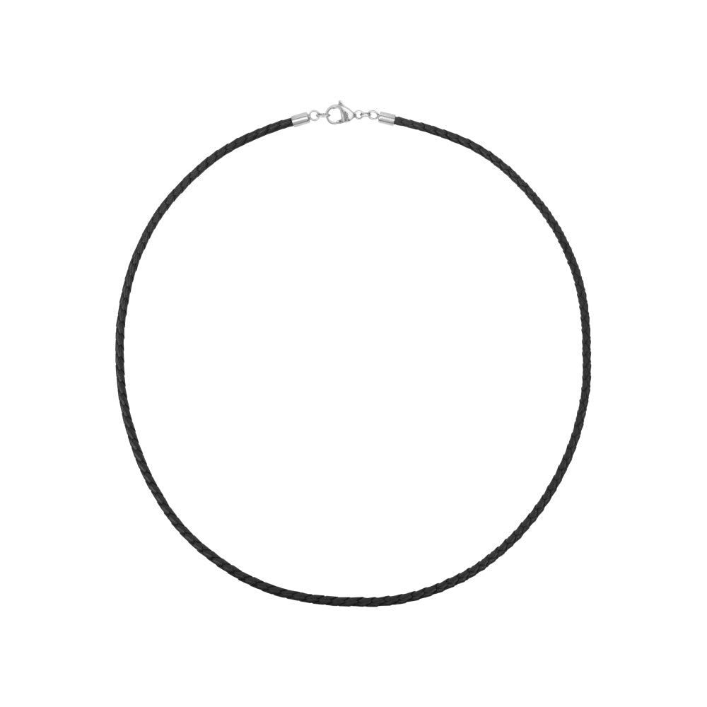 cordon en cuir tressé noir de 3 mm, longueur de 50 cm, avec fermoir argenté.