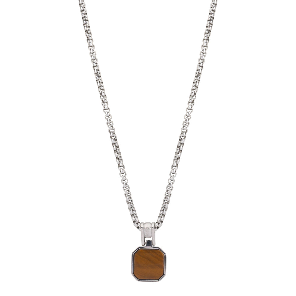 Collier en argent avec pendentif en pierre œil de tigre, chaîne Rolo.