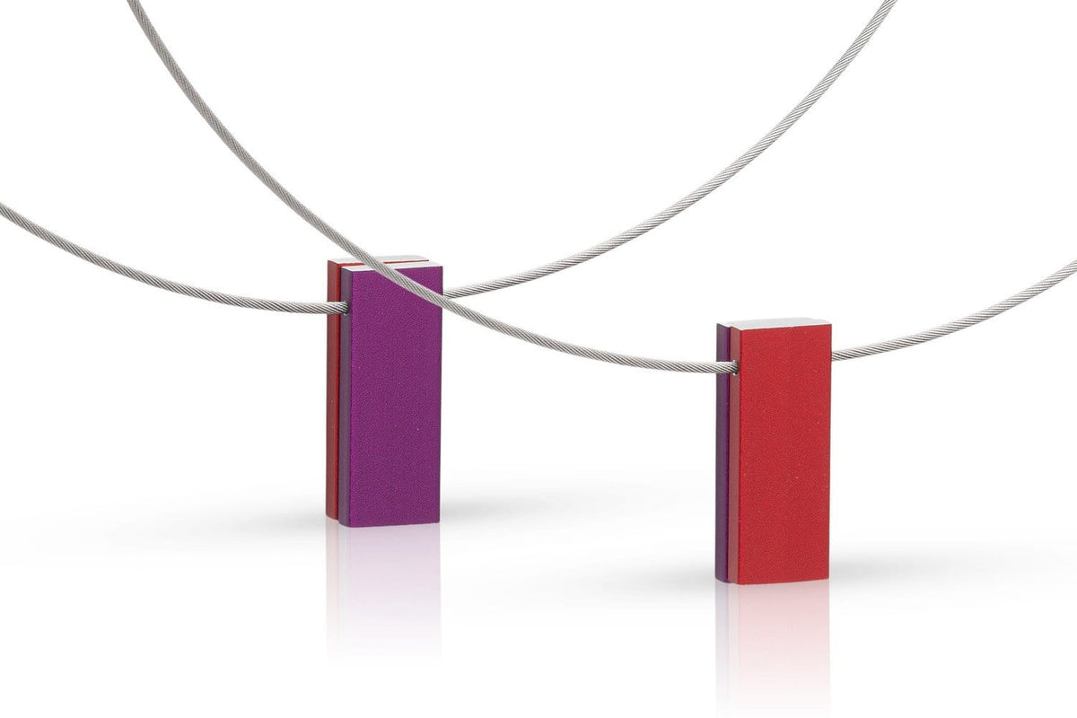Collier deux rectangles colorés violet|rouge C232PR