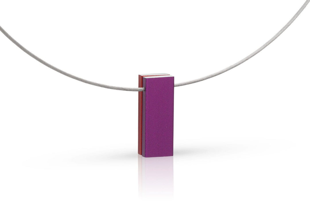 Collier twee gekleurde rechthoeken paars|rood C232PR