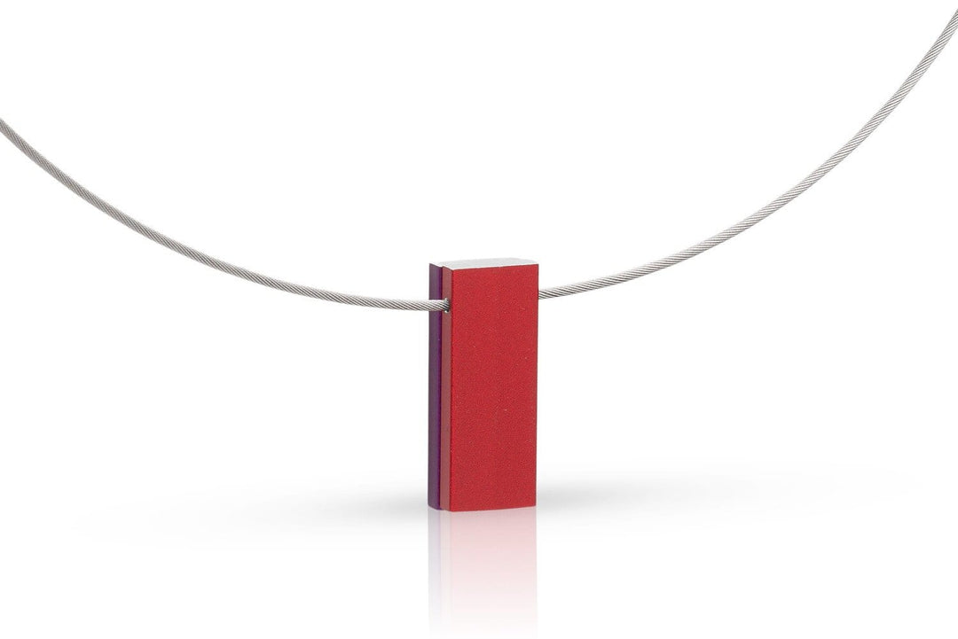 Collier twee gekleurde rechthoeken paars|rood C232PR