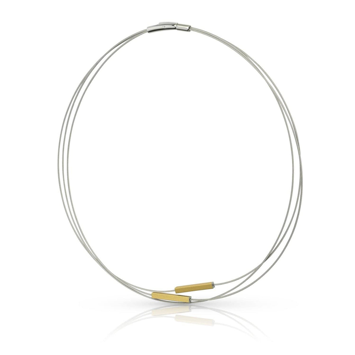 Collier en acier inoxydable avec des tiges dorées.