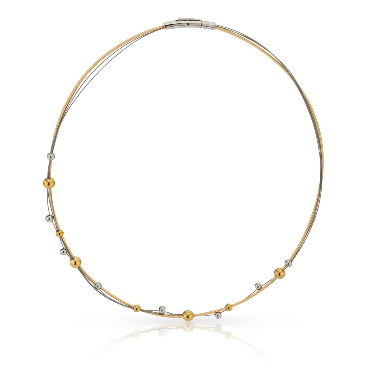 Collier bicolore avec des billes ludiques en argent et or.