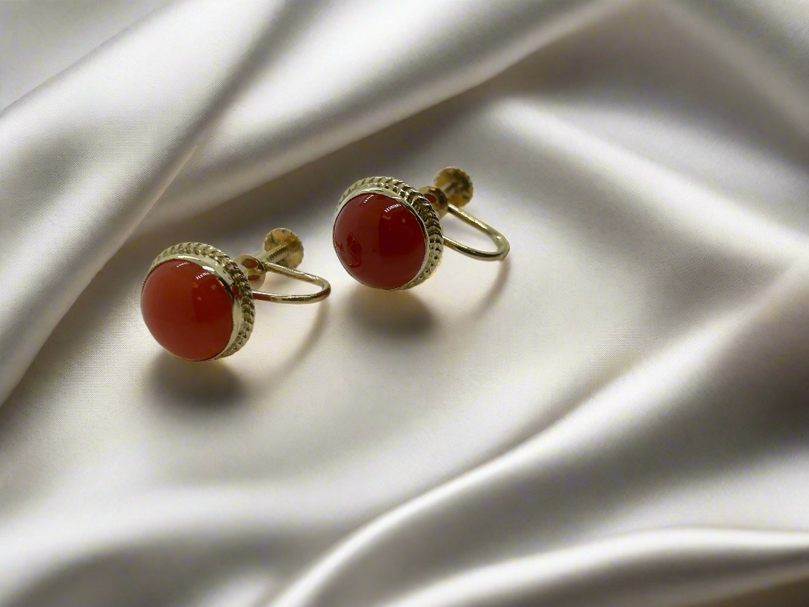 boucles d'oreilles en or vintage 14k corail rouge 4.4gr
