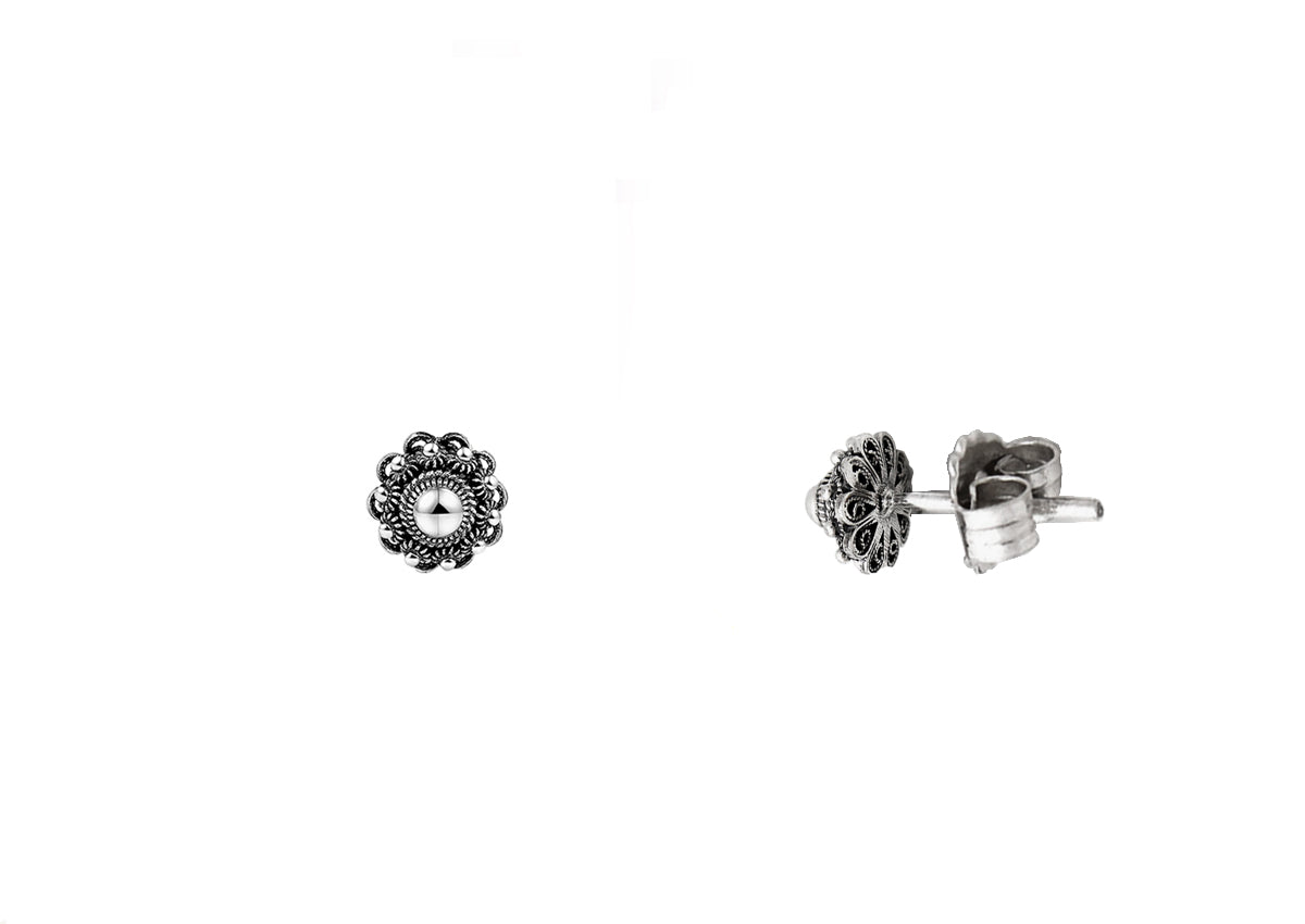Boucles d'oreilles en argent avec motif de bouton de mer, diamètre de 6 mm.