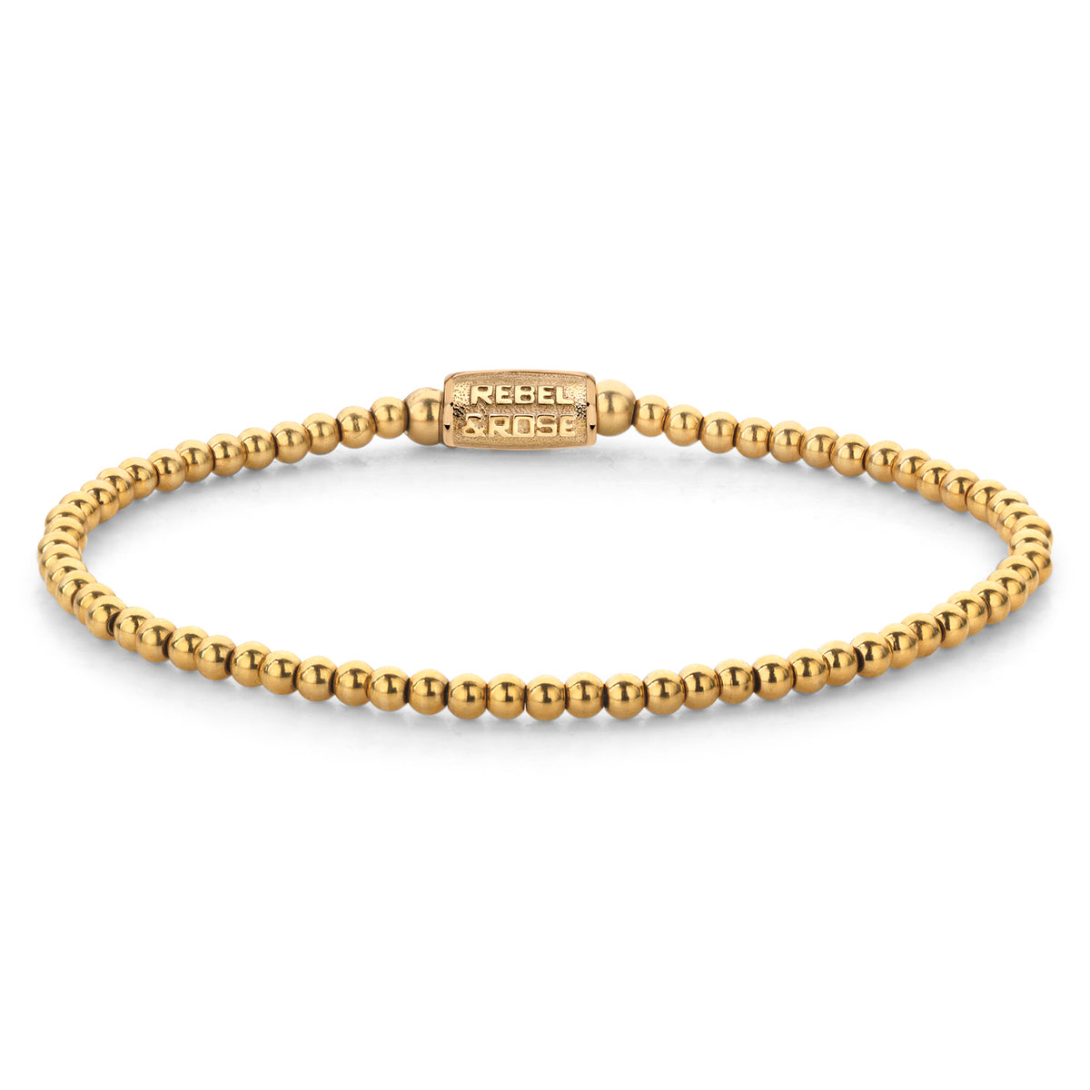 Bracelet en or jaune avec perles de 3 mm et fermoir décoratif.