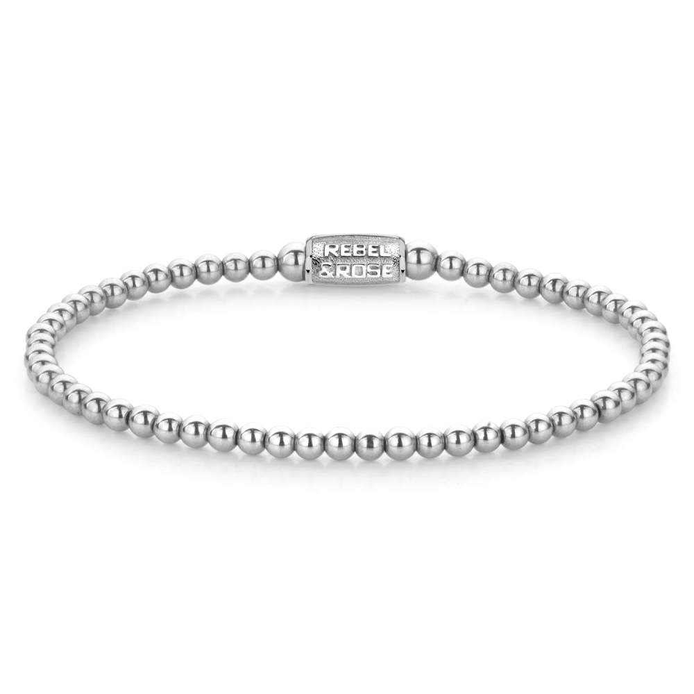 Bracelet en argent avec perles de 3 mm et fermoir à clip.