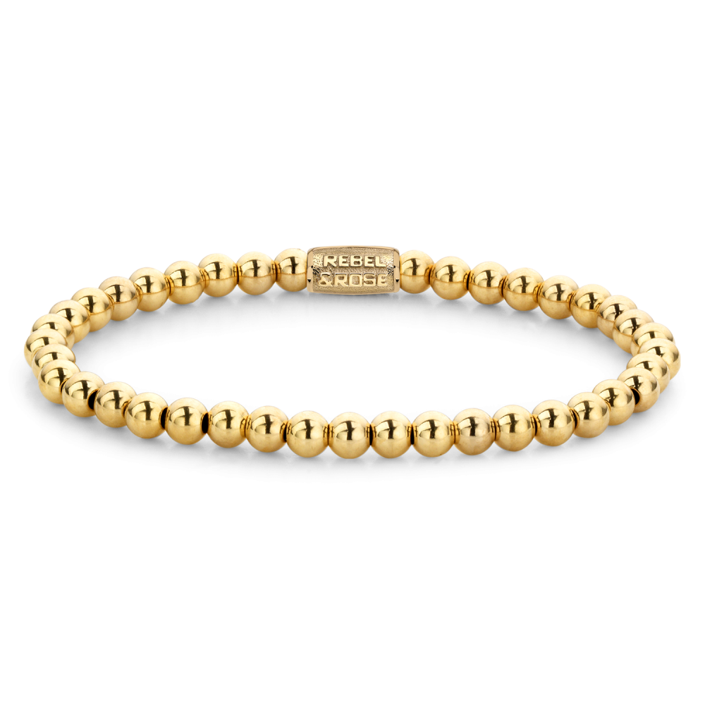 Bracelet en or jaune avec des perles de 4 mm et un fermoir en métal.