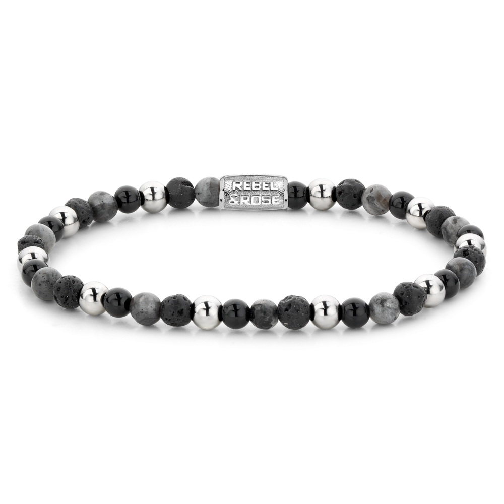 Bracelet en perles de 4 mm, avec des perles noires et blanches, motifs croisés.