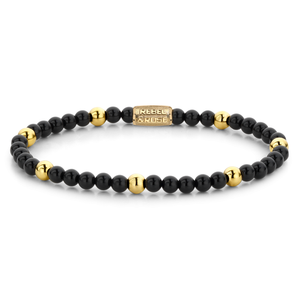 Bracelet en perles noires avec des éléments en or jaune ionisé de 18 ct.